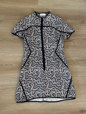 A.L.C. Black & White Paisley Trim Short Sleeve Mini Dress